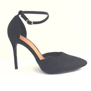 SHEIN Black Vegan Suede Ankle Strap Stiletto Heels 40 / 9
